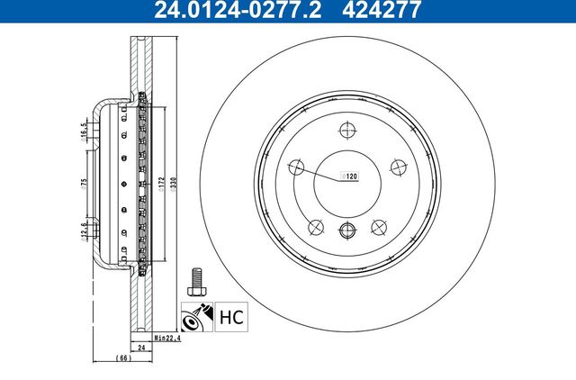Тормозной диск ATE. Артикул 24.0124-0277.2