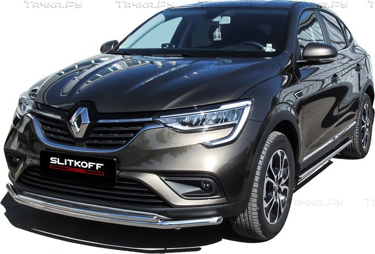 Защита Slitkoff переднего бампера D42+D32 двойная для Renault Arkana 2019-2026. Артикул RAR4WD001