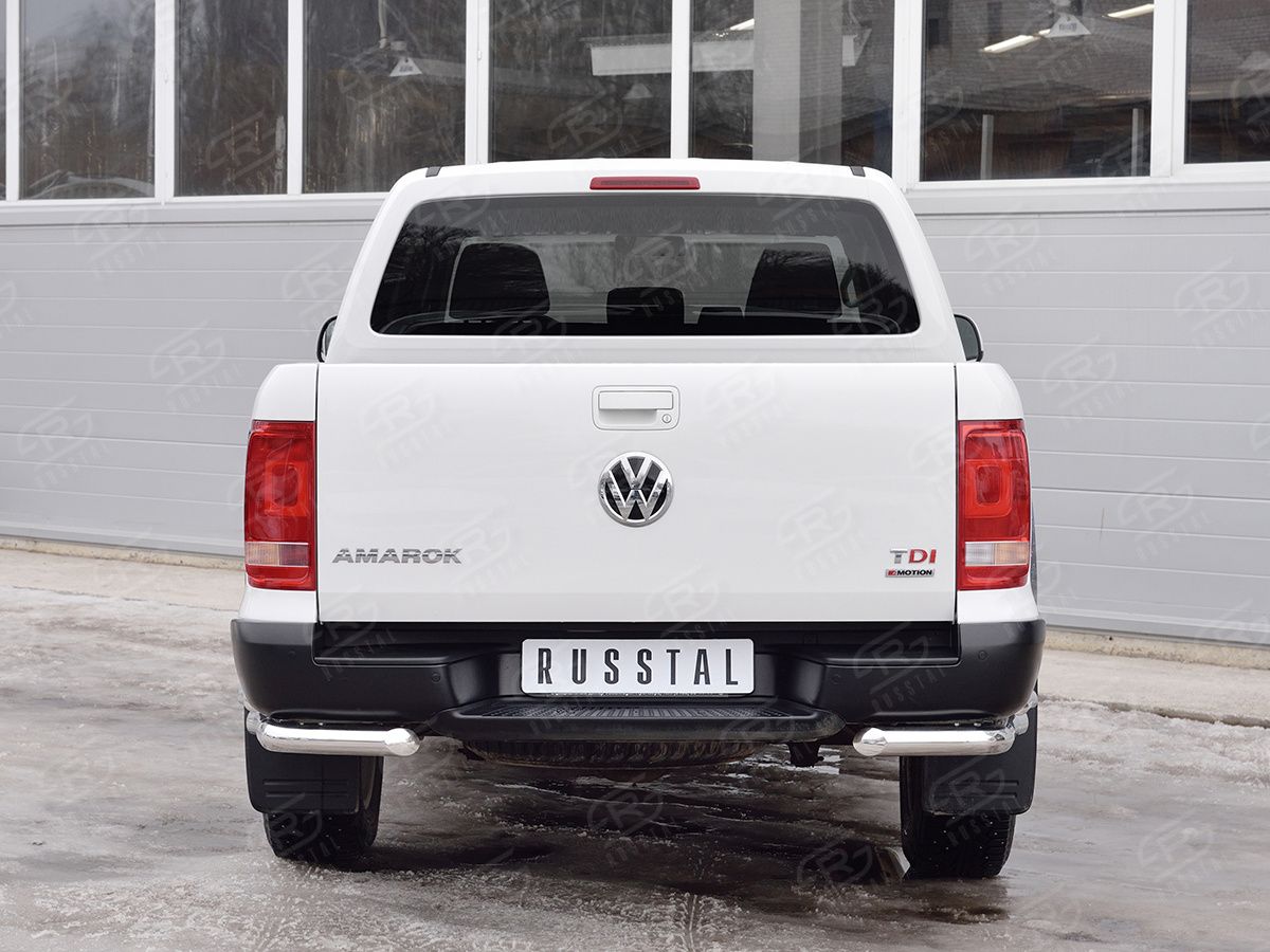 Защита RusStal заднего бампера уголки d63 секции-d42 секции для Volkswagen Amarok 2010-2015. Артикул VAMZ-002544