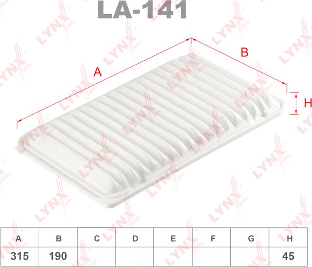 Воздушный фильтр LYNXauto для Toyota Sienna II 2003-2006. Артикул LA-141