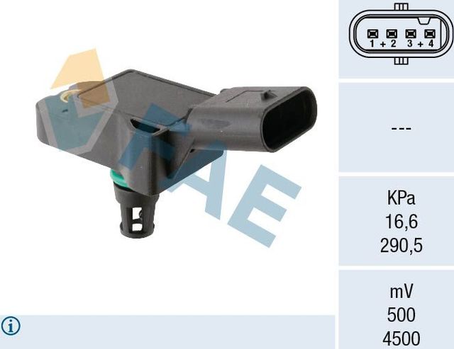 Датчик абсолютного давления (ДАД, MAP) FAE для Audi A4 V (B9) 2015-2026. Артикул 15265