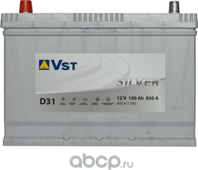 АКБ VST SILVER Asia 6CT-100.1 A/h VL D31 (+/-) 12V 850 A EN 305х174.5х 225 / 600 VST. Артикул 600411085