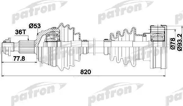 Полуось (привод в сборе, приводной вал) Patron. Артикул PDS0083