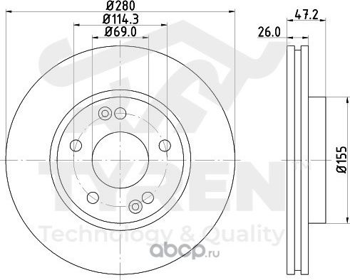 Тормозной диск (Tyren). Артикул TYR1016161