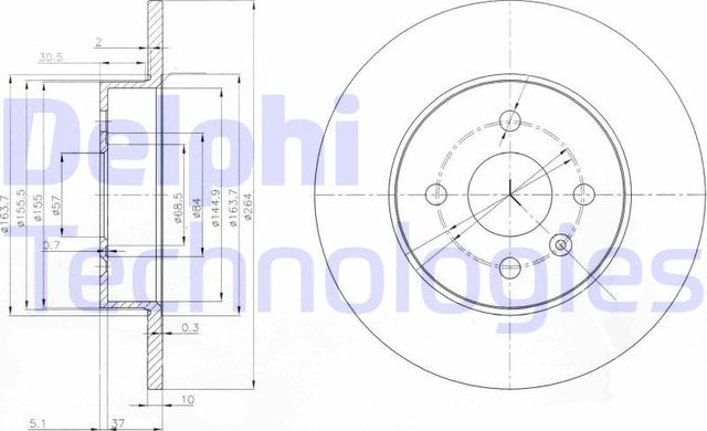 Тормозной диск Delphi задний для Opel Combo C 2004-2012. Артикул BG3885C