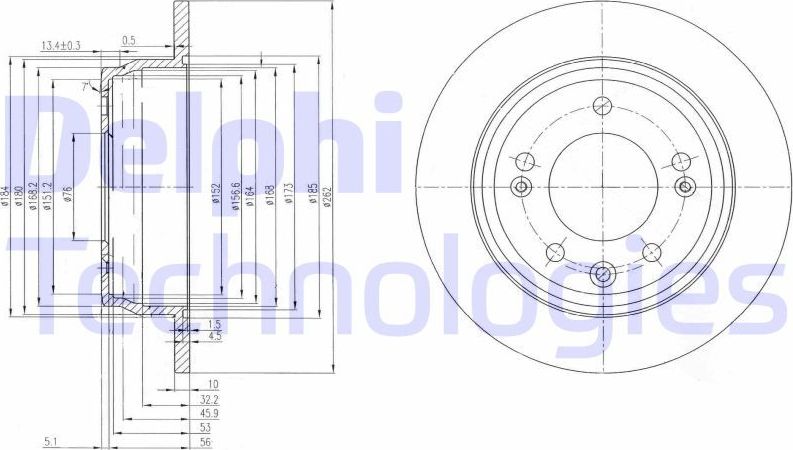 Тормозной диск Delphi задний для Kia Proceed I 2008-2013. Артикул BG4082C
