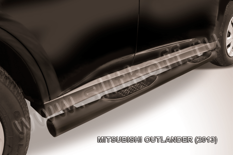 Пороги Slitkoff труба d76 с проступями ЧЕРНЫЕ матовые для Mitsubishi Outlander III 2013-2014. Артикул MOUT13-005B