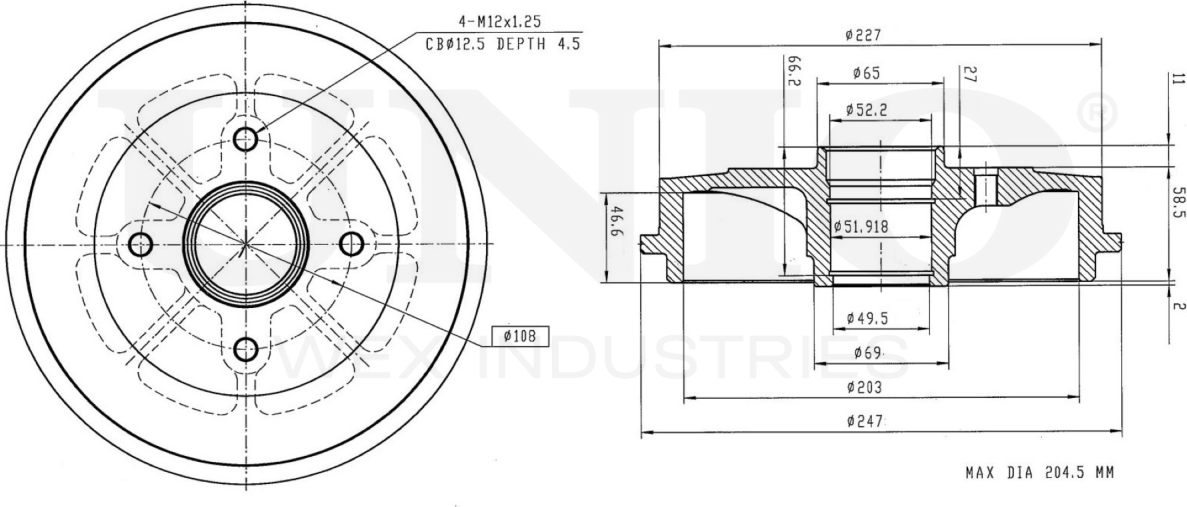 Барабан тормозной (Unio). Артикул BRD-10060
