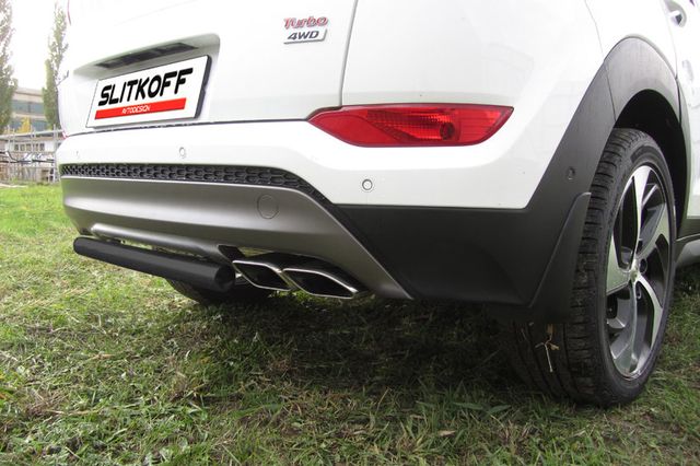 Защита Slitkoff заднего бампера d57 короткая для Hyundai Tucson III 4WD 2015-2026 Черная. Артикул HT4WD15008B