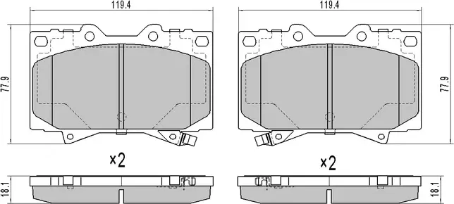 Премиум колодки тормозные для Toyota Land Cruser J100 передние, в комплекте со с (UBS). Артикул BP1110041