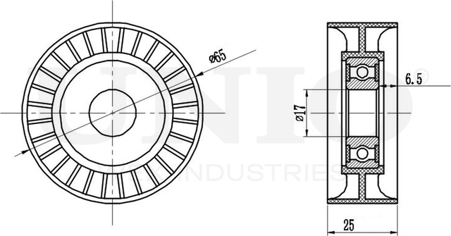Ролик поликлинового ремня натяжной (Unio). Артикул TNS-10027