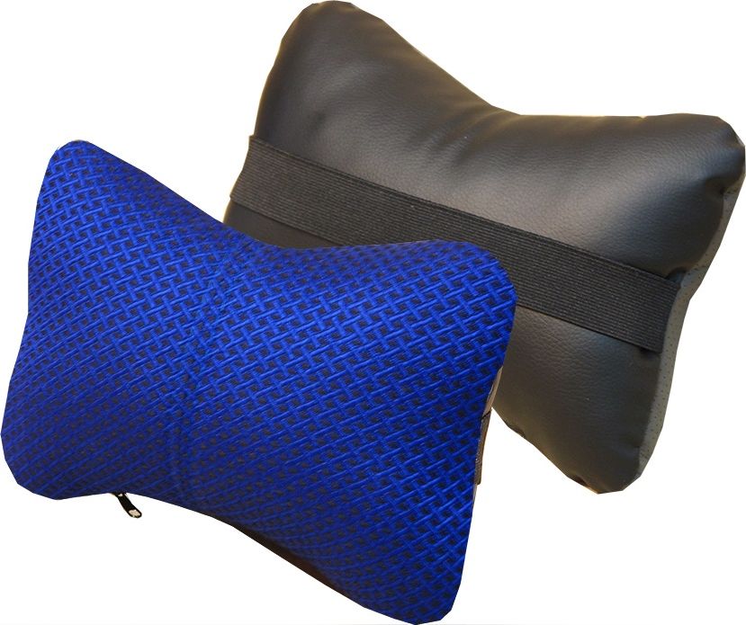 Подушка под шею CarFashion ортопедическая Экокожа/жаккард, цвет Черный/Синий/Синий. Артикул 41083