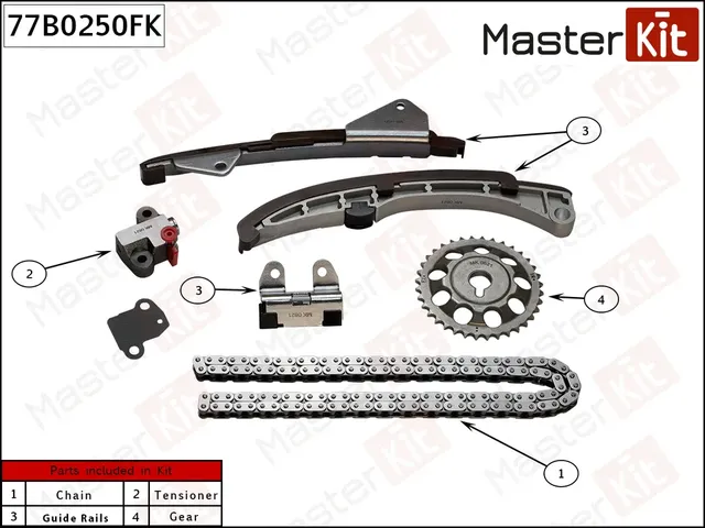 Комплект цепи ГРМ TOYOTA AURIS E150/COROLLA E120 1NZ-FE co звездочками (Master KIT). Артикул 77B0250FK