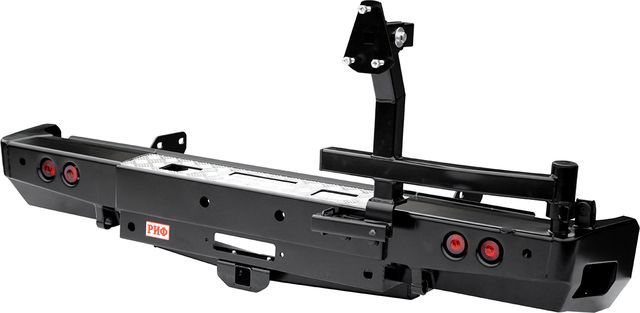 Бампер силовой РИФ задний с площ. под лебёдку, квадратом под фаркоп, калиткой и фонарями для Toyota Tundra 2007-2013. Артикул RIFTND-20236