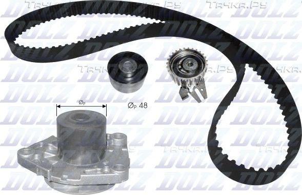 Помпа (водяной насос) с комплектом ремня ГРМ Dolz для Lancia Musa I 2008-2012. Артикул KD109