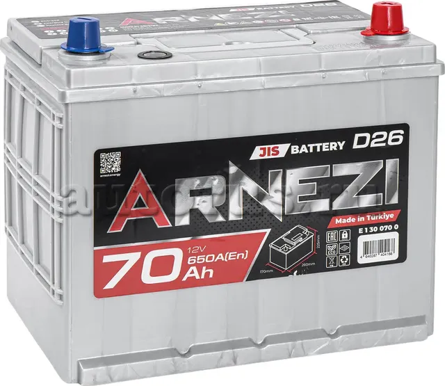 Аккумулятор Arnezi JIS SMF 70 А/ч обратный R(+) 260х170х225 D26 EN650 A Arnezi. Артикул E1300700