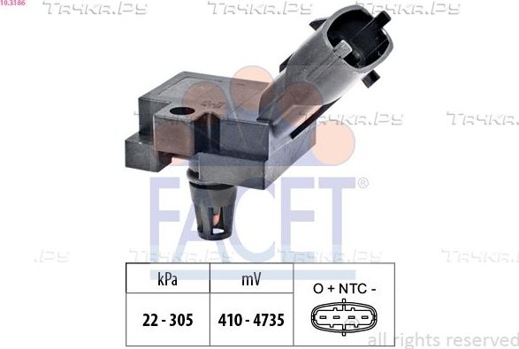 Датчик абсолютного давления (ДАД, MAP) Facet Made in Italy - OE Equivalent для Jaguar XF I 2009-2015. Артикул 10.3186