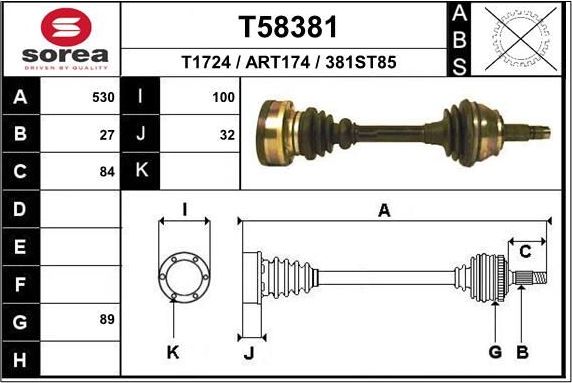 Полуось (привод в сборе, приводной вал) EAI. Артикул T58381