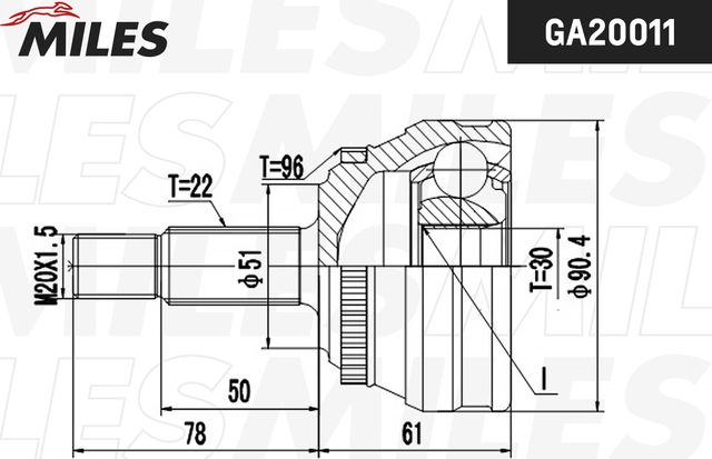 Шрус наружный (граната) Miles передний для Audi 80 III (B2) 1985-1986. Артикул GA20011