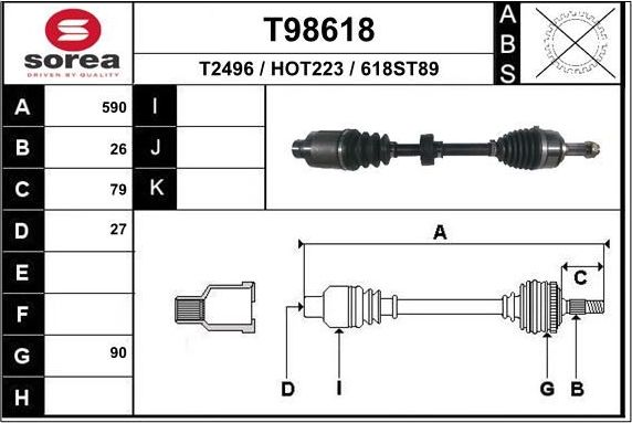 Полуось (привод в сборе, приводной вал) EAI. Артикул T98618