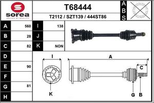 Полуось (привод в сборе, приводной вал) EAI передняя левая для Suzuki Grand Vitara III 2005-2015. Артикул T68444