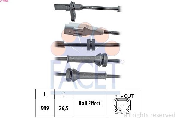 Датчик ABS Facet Made in Italy - OE Equivalent задний правый/левый для Citroen C4 Picasso I 2006-2013. Артикул 21.0096