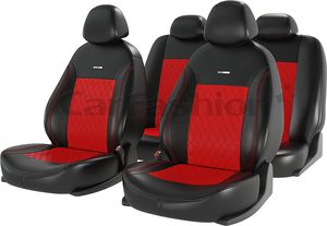 Чехлы универсальные CarFashion Atom Leather Ромб на сидения авто, цвет Черный/Красный/Красный. Артикул 11129