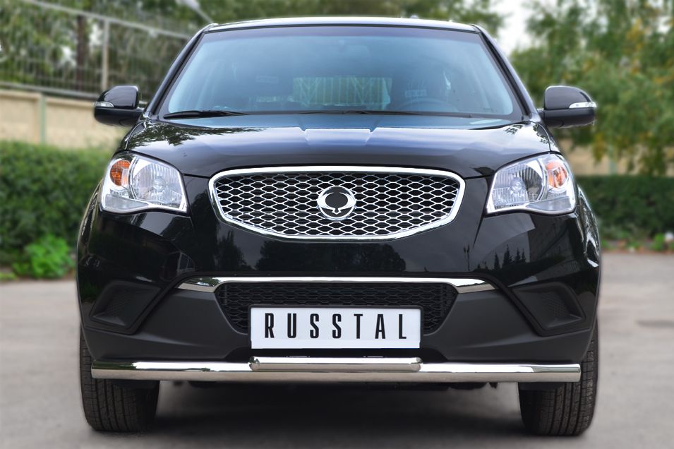 Защита RusStal переднего бампера d63 (секции) d42 (прямая) для SsangYong Actyon II 2010-2013. Артикул SAZ-001422