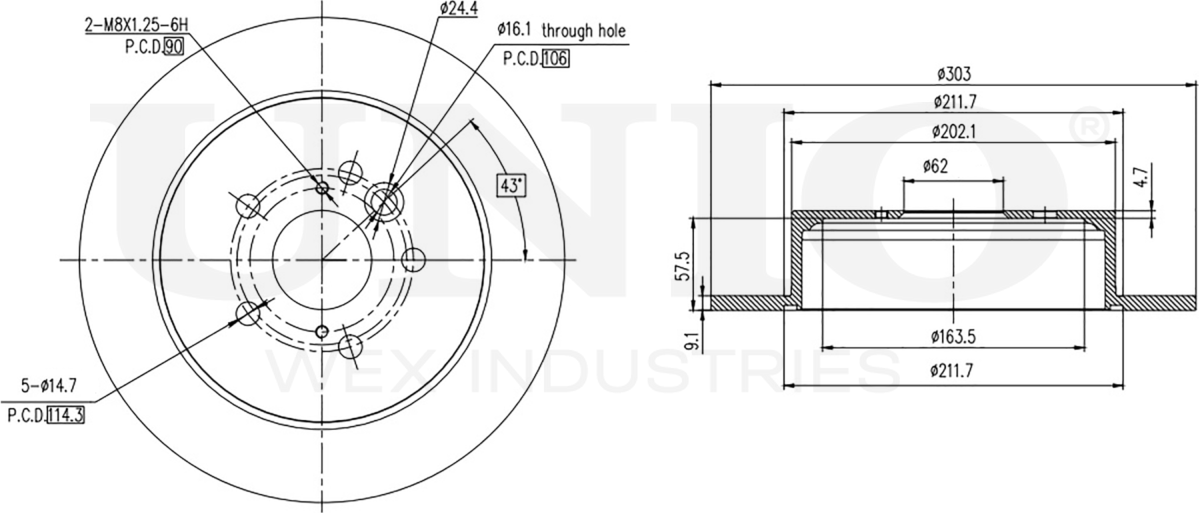Диск тормозной (Unio). Артикул BRD-20307