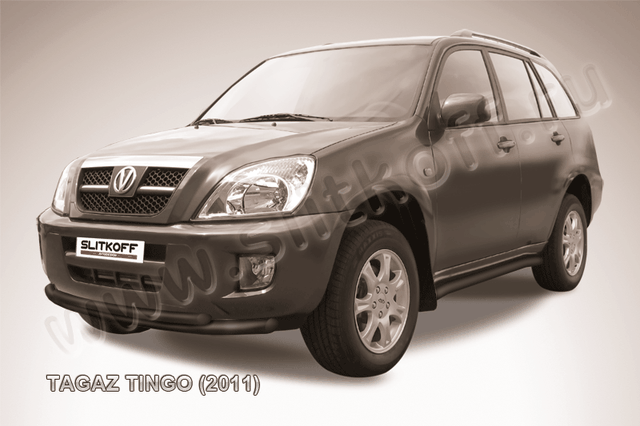 Защита Slitkoff переднего бампера d57/42 двойная ЧЕРНАЯ матовая для ТагАЗ Vortex Tingo 2011-2026. Артикул TIN001B