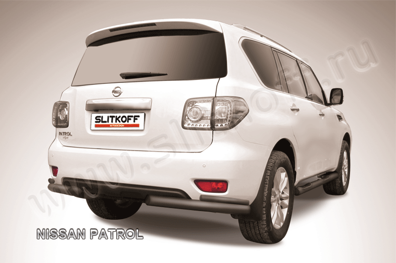 Защита Slitkoff задняя d76/42 уголки двойные ЧЕРНАЯ матовая для Nissan Patrol Y62 2012-2014. Артикул NIPAT018B