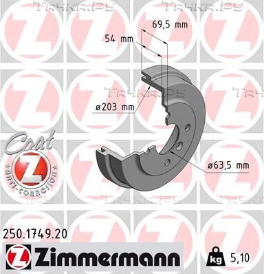 Тормозной барабан Zimmermann Coat Z задний для Ford Fiesta VII 2017-2026. Артикул 250.1749.20