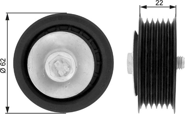 Направляющий (ведущий) ролик приводного поликлинового ремня Gates DriveAlign® для Saab 9-3 I 1998-2003. Артикул T36079