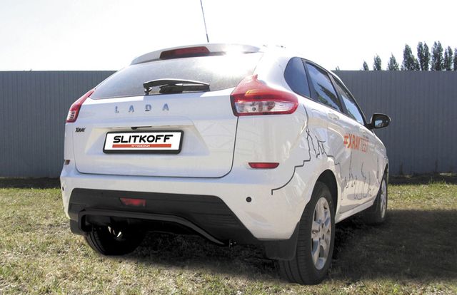 Защита Slitkoff заднего бампера d42 скоба для Lada Xray 2015-2026 Черная. Артикул LadXR010B