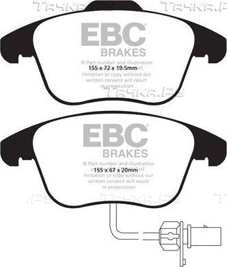 Тормозные колодки EBC Brakes передние для Audi A4 allroad IV (B8) 2009-2016. Артикул DP21998