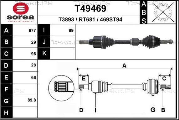 Полуось (привод в сборе, приводной вал) EAI. Артикул T49469