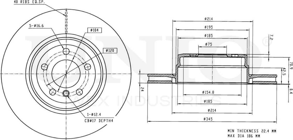 Диск тормозной (Unio). Артикул BRD-20506