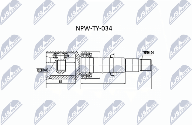 Шрус наружный (граната) NTY передний левый для Toyota Verso I 2009-2018. Артикул NPW-TY-034