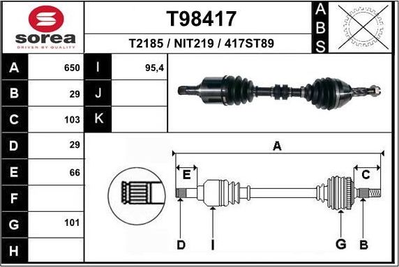 Полуось (привод в сборе, приводной вал) EAI. Артикул T98417