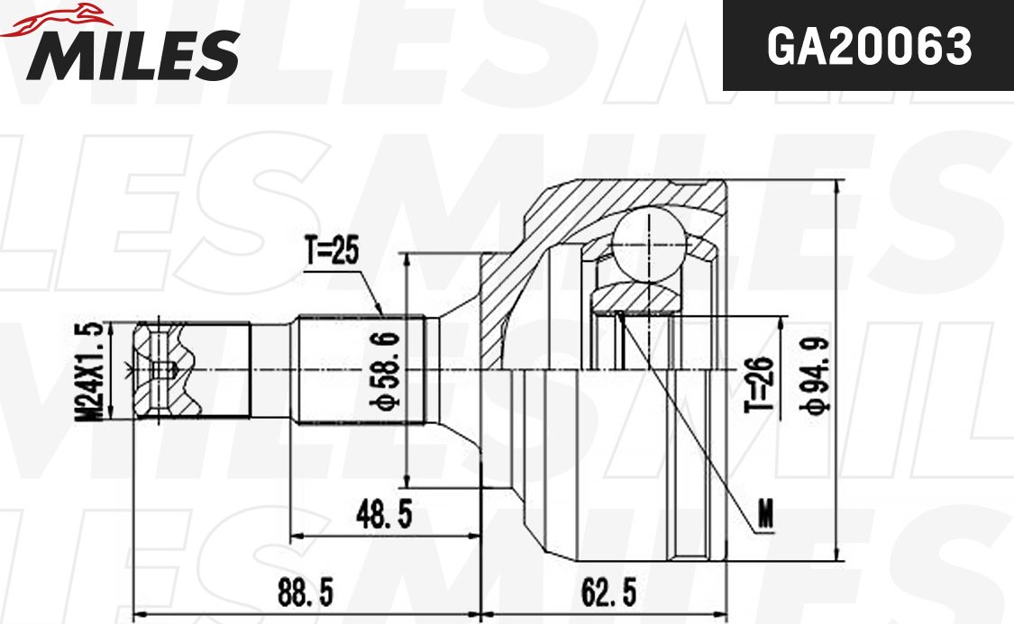 Шрус наружный (граната) Miles. Артикул GA20063