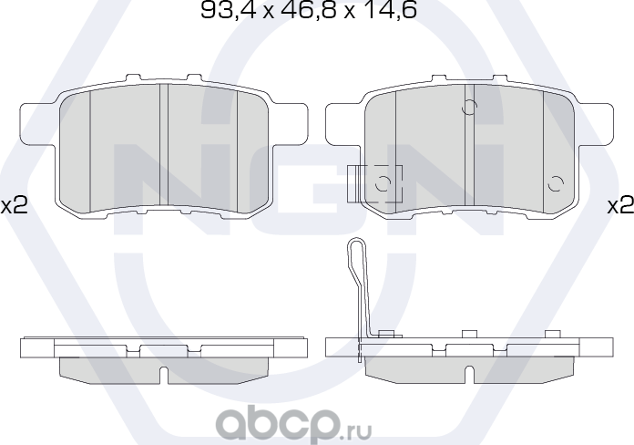 Колодки тормозные керамические, задние (NGN). Артикул 3501286