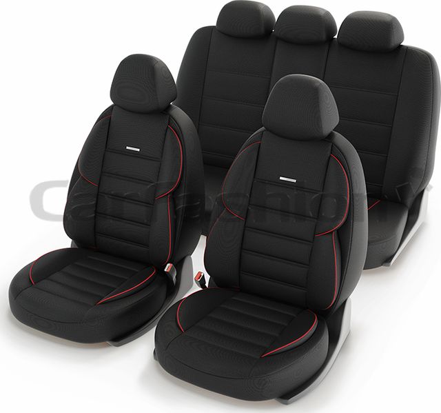 Чехлы универсальные CarFashion Gross на сидения авто, цвет Черный/Черный/Красный. Артикул 11173