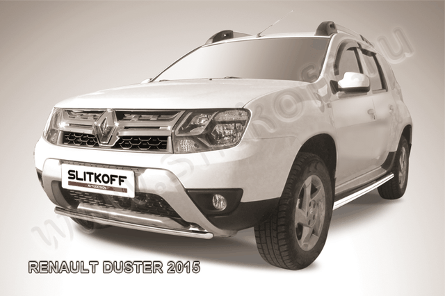 Защита Slitkoff переднего бампера d42 для Renault Duster I рестайлинг 2015-2020. Артикул RD15005
