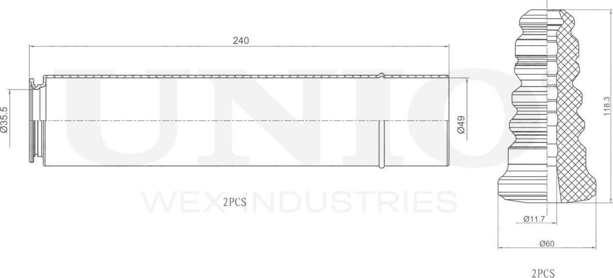 Отбойник и пыльник амортизатора, комплект (Unio). Артикул DUC-50037