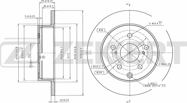 Тормозной диск Zekkert задний для Toyota RAV4 IV (CA40) 2012-2019. Артикул BS-5422B