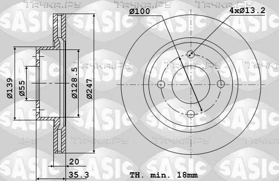 Тормозной диск Sasic передний для Peugeot 108 2014-2026. Артикул 6100003