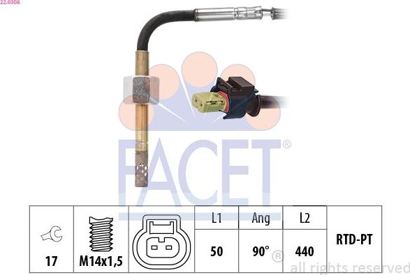Датчик температуры выхлопных газов Facet Made in Italy - OE Equivalent. Артикул 22.0308