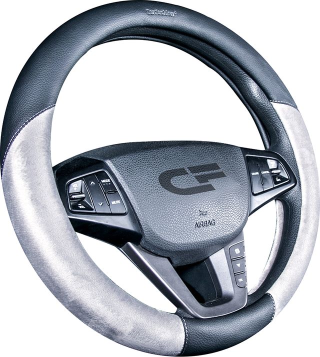 Оплётка на руль CarFashion Barcelona (размер M, экокожа, цвет ЧЕРНЫЙ/СЕРЫЙ). Артикул 31418