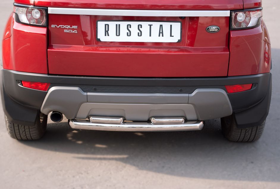 Защита RusStal заднего бампера d63/42х2 (дуга) для Land Rover Range Rover Evoque I Prestige, Pure 2011-2018. Артикул REPZ-000810