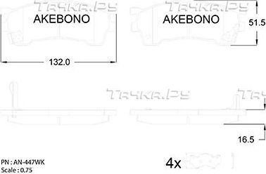 Тормозные колодки Akebono Standard передние для Mazda MX-6 1992-1997. Артикул AN-447WK